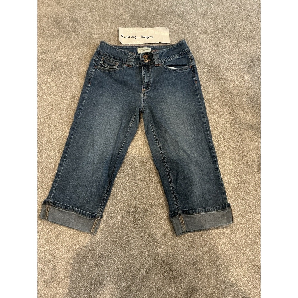 St. John's Bay Petite Stretch Blue Denim CAPRI JEAN‎ Double Button Fly SZ 4p Y2K